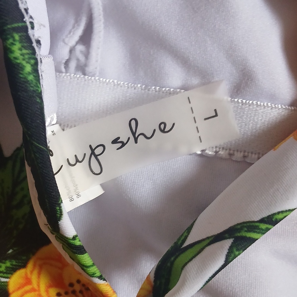 NWT Cupshe One-Piece Swimsuit - Yellow Floral And Black White Striped Size L - Picture 4 of 5